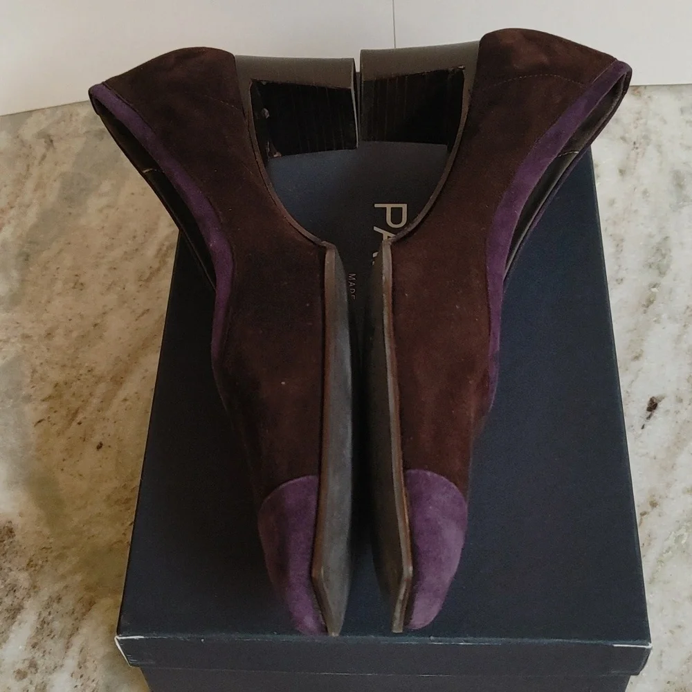 Parlanti Brown and Purple Suede Square Toe Heels Size 40